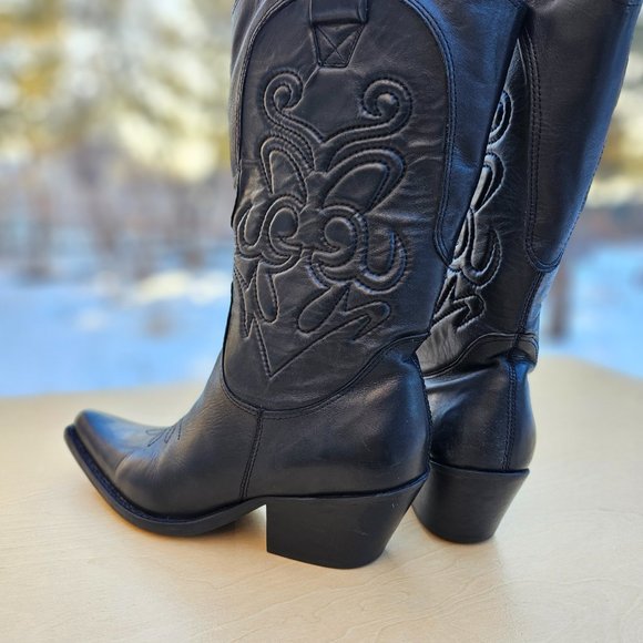 Penny Loves Kenny Calf Leather Womens Western Cowbow Black Boots, Preowned, 7.5M - Picture 9 of 13